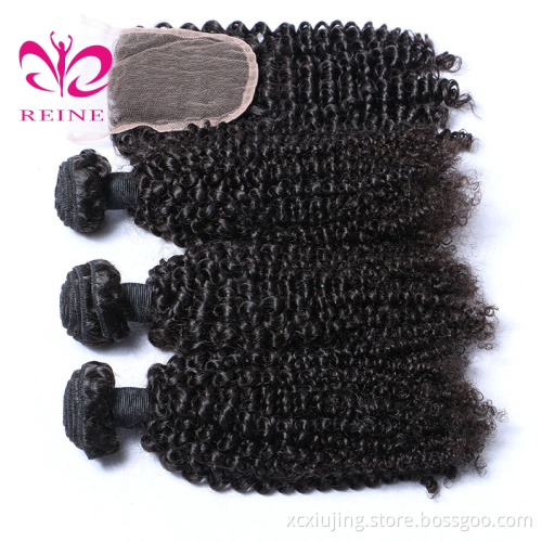 Unprocessed Virgin Brazilian Hair 9A Jerry Curl Bundles with Closure Remy Hair Bundles Brazilian Kinky  Curl with Closure